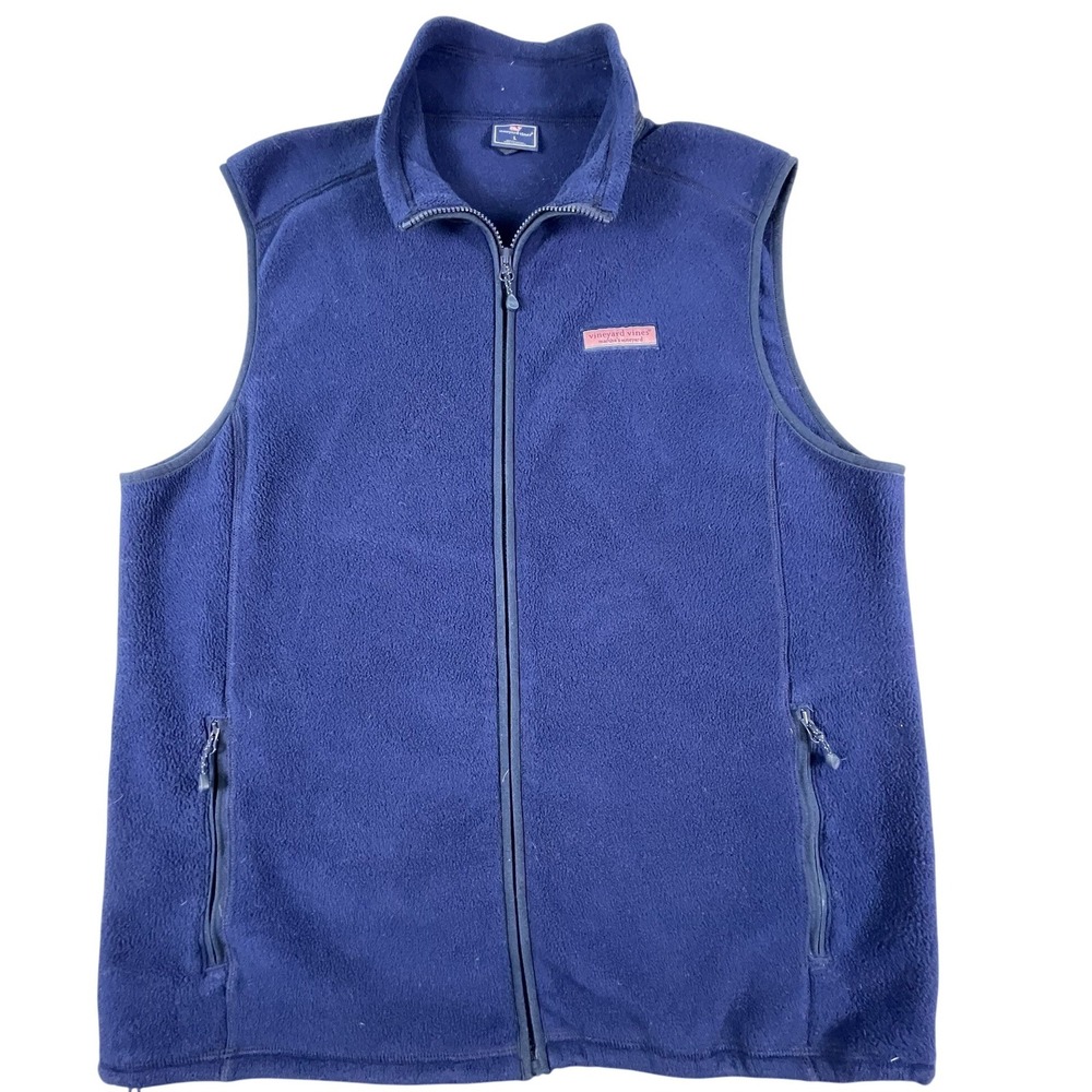 Vineyard Vines Fleece Vest Mens Large Blue Full Zip Martha's Vineyard Logo